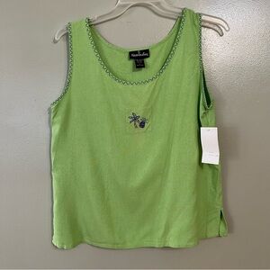 Vintage Kingston Lane Lime Pure Silk Sleeveless Top Embroidered L MWT